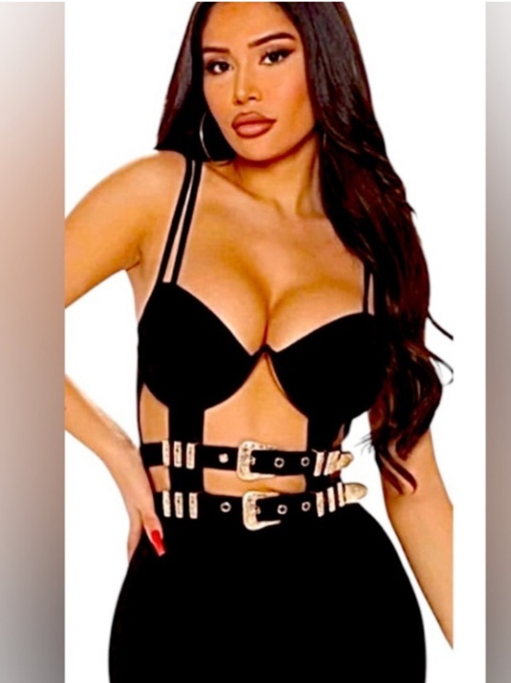 FASHION NOVA Black Cutout Jumpsuit Gold Hardware L